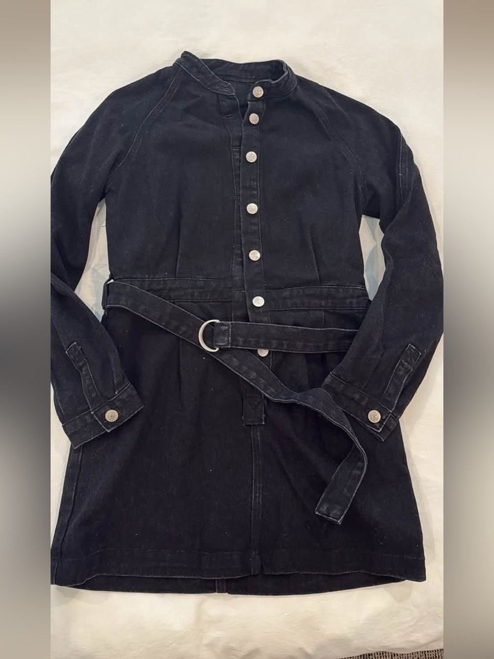 Women’s black denim belted short dress
